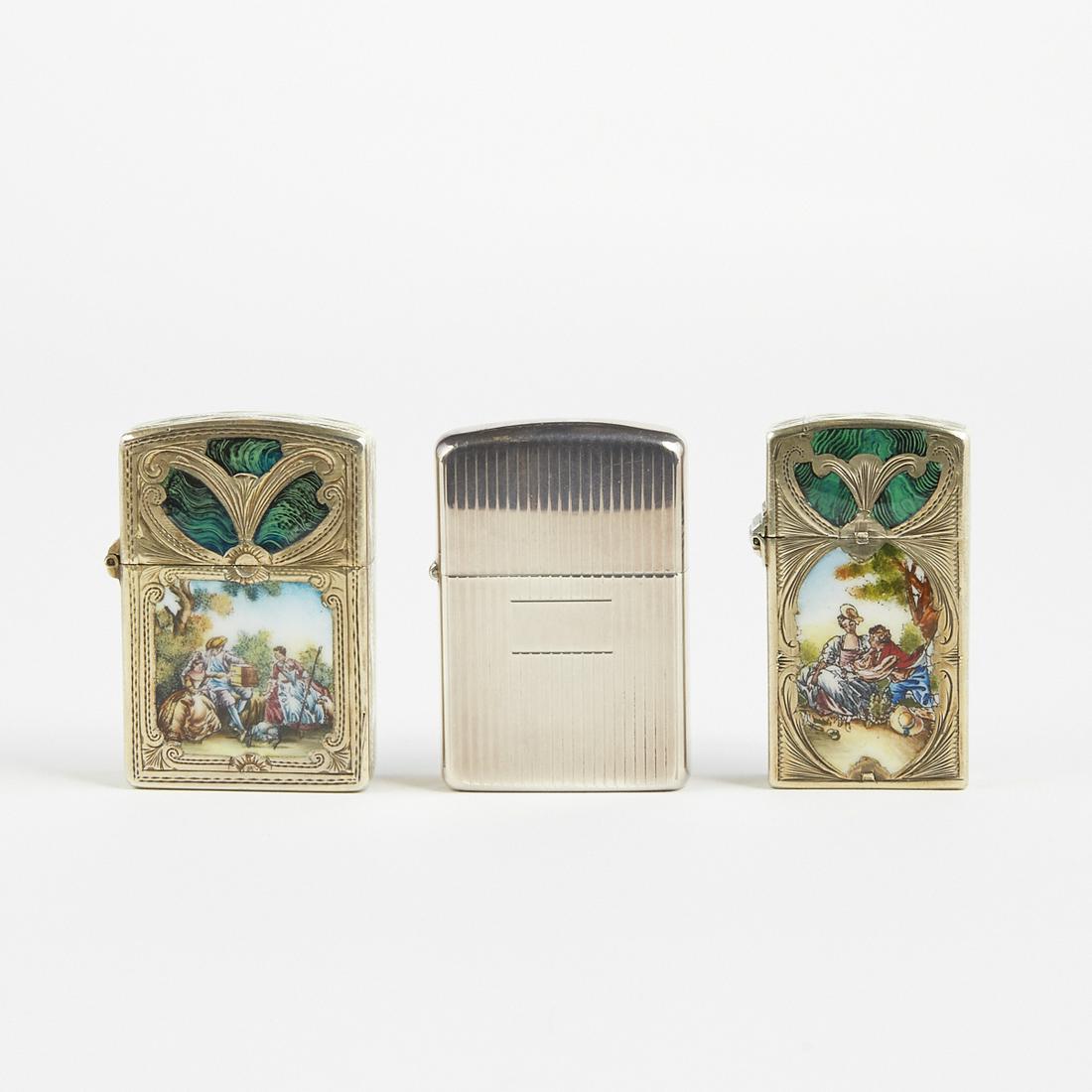 Grp: 3 Sterling Silver and Enamel Zippo Lighters (1 of 4)