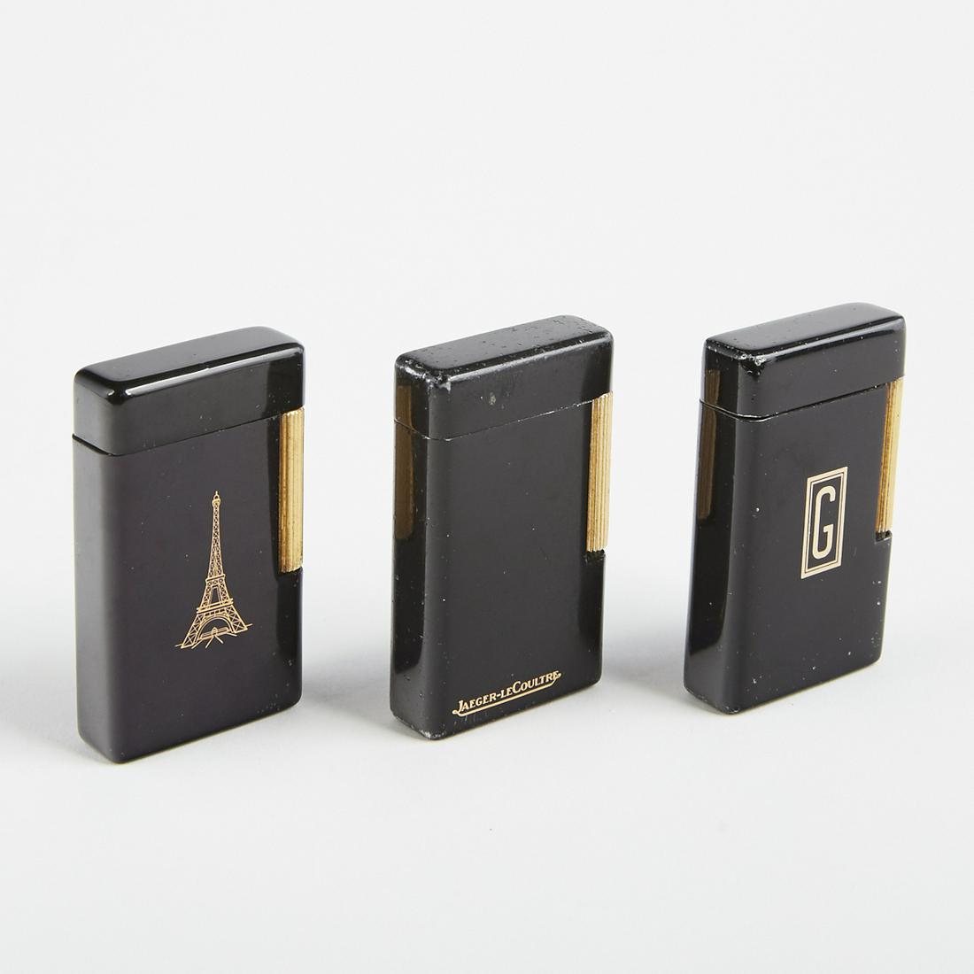 Grp: 3 Dunhill Black Enameled Lighters For Jaeger (1 of 4)