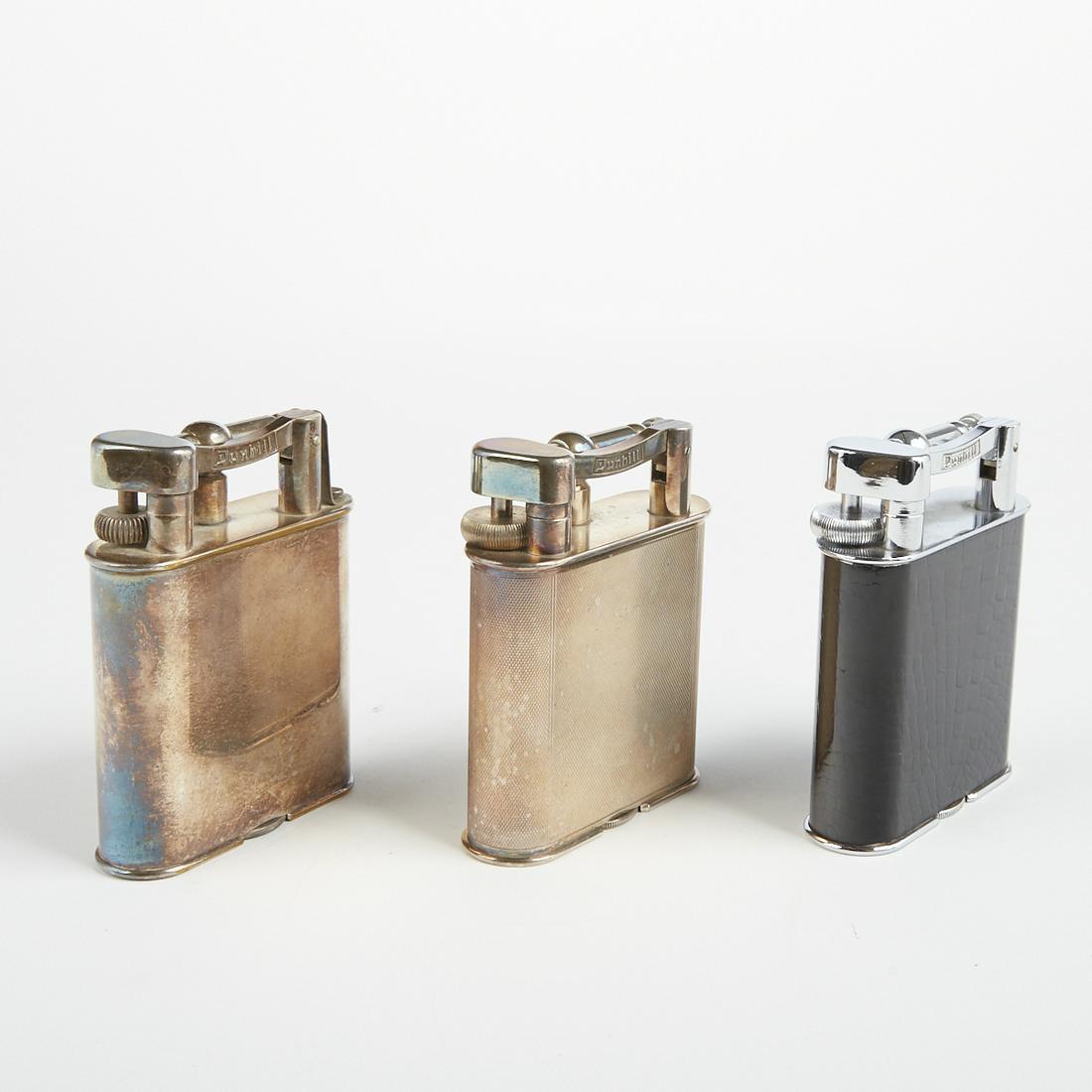 Grp: 3 Dunhill Lift Arm Silver Plated Table Lighters (1 of 4)