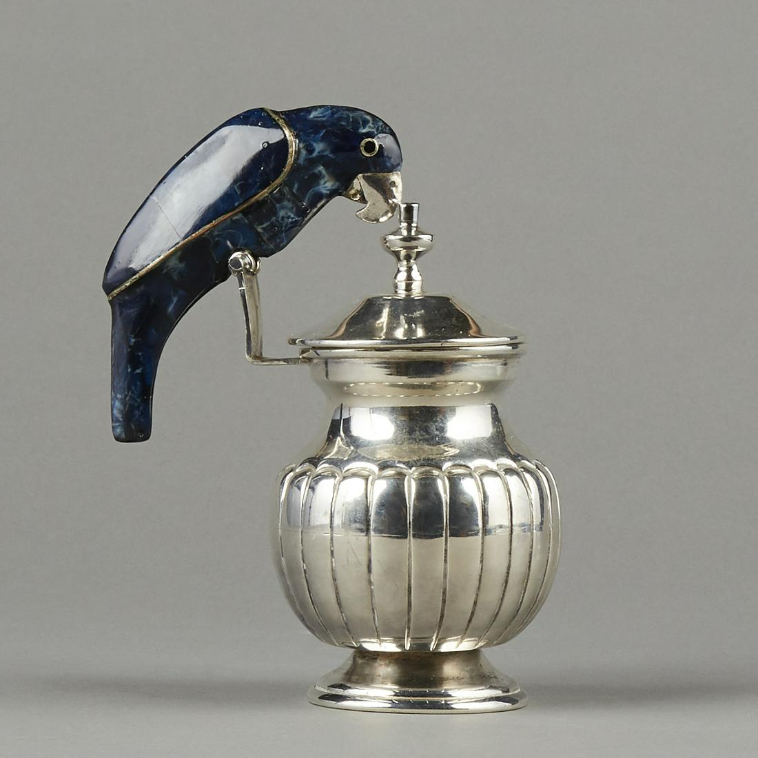 Mexican Silver Plated Pitcher w/ Lapis Bird Handle (1 of 7)