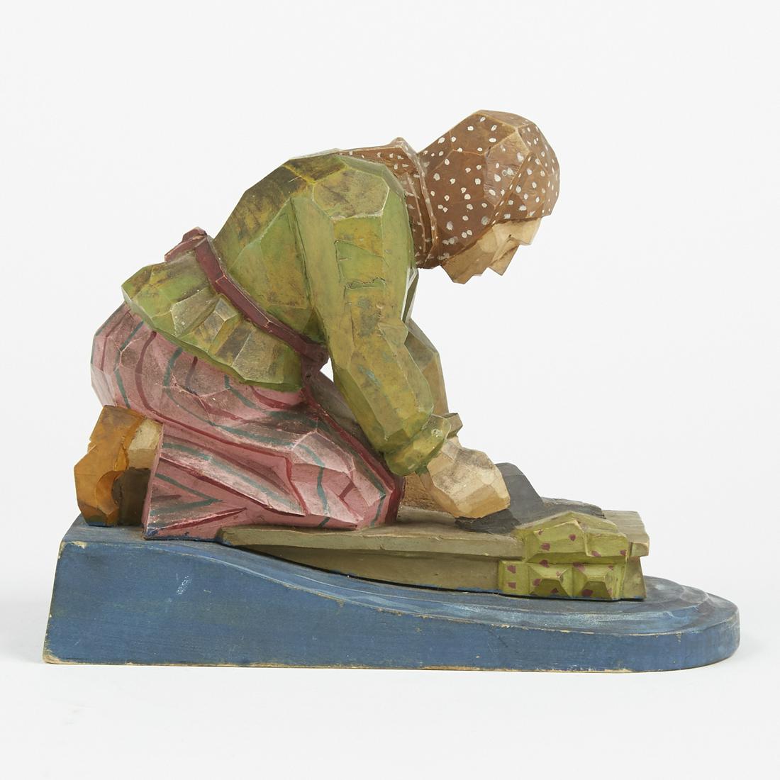 20th c. European Painted Wood Carving of Woman w/ (1 of 6)