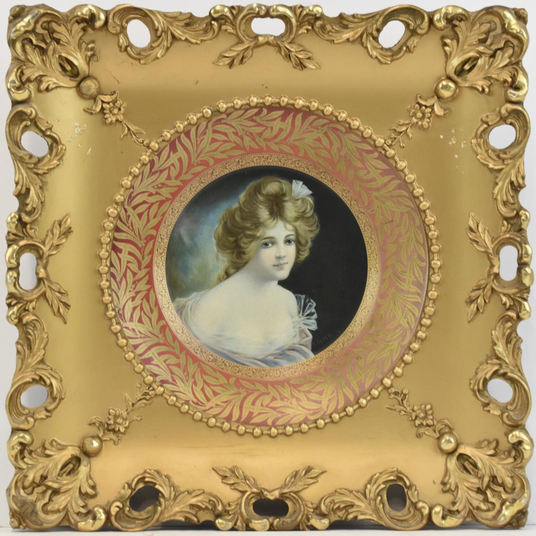 Vienna Dresden Tin Art Plate Portrait Ornate Frame (1 of 4)