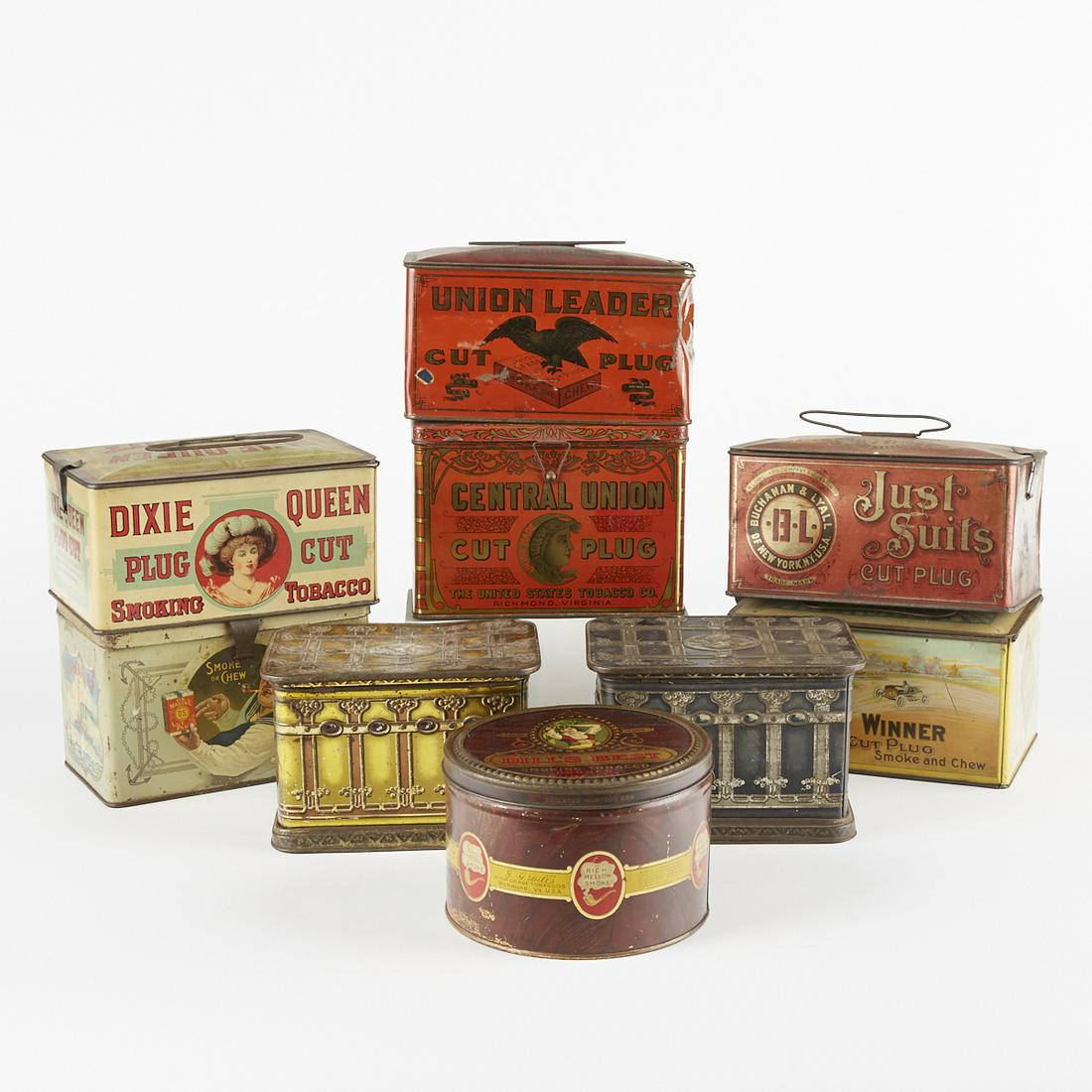 Grp: 9 20th c. Cut Plug Tobacco Tin Containers (1 of 10)