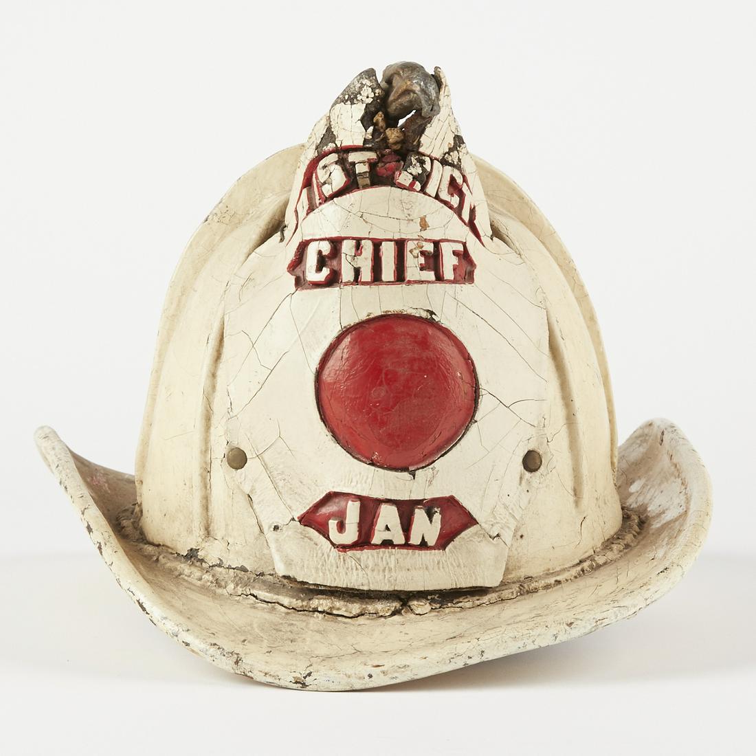 20th c. Painted Leather Fireman's Helmet Eagles Head (1 of 9)