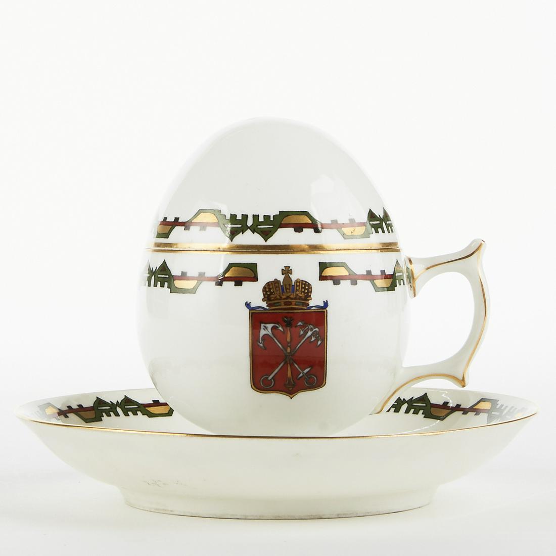 Kornilov Bros. Russian Porcelain Egg Teacup & Saucer (1 of 8)