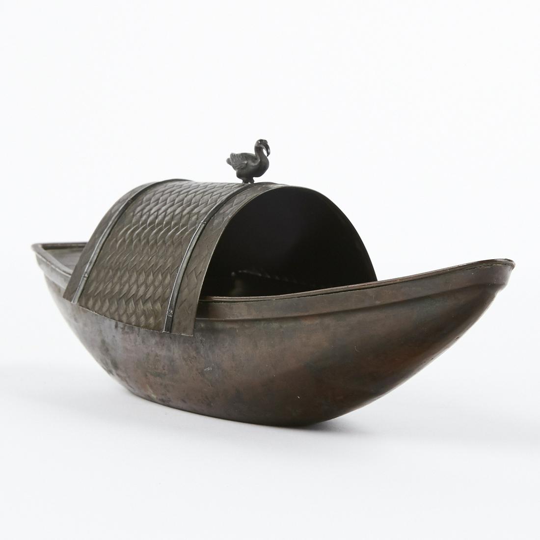 Japanese Okimono Copper Boat and Crane - Marked (1 of 10)