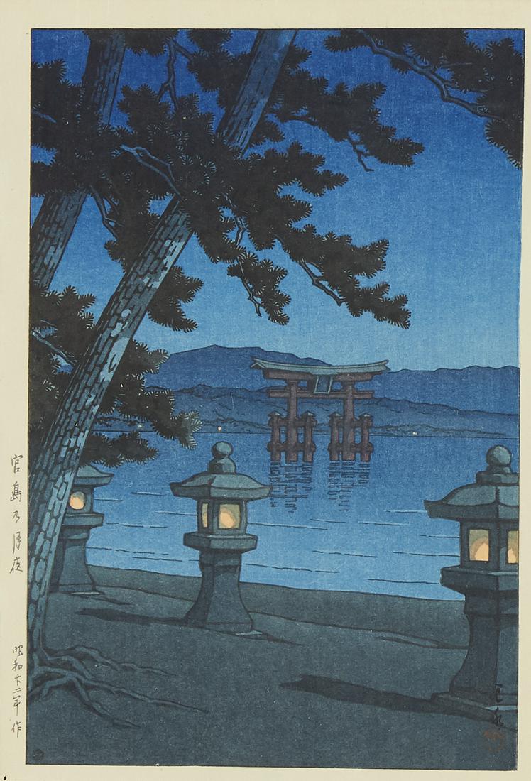 Hasui Kawase "Moonlit Night in Miyajima" Woodblock (1 of 3)