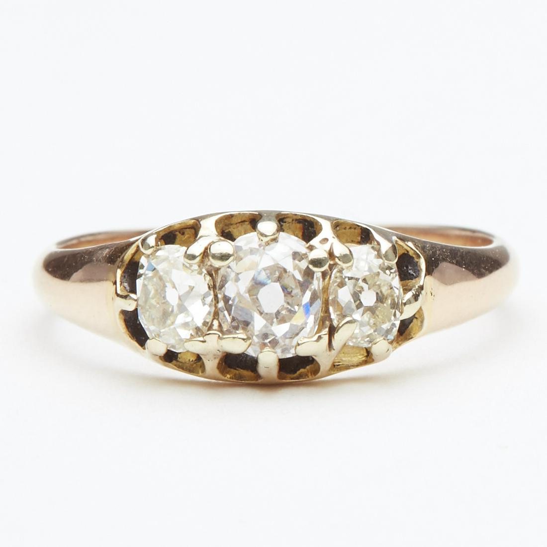 Rose Gold Three Stone Old Mine Cut Diamond Ring (1 of 7)
