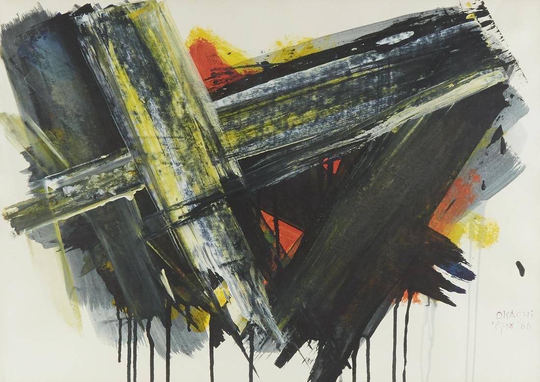 Avshalom Okashi Abstract Painting Gouache (1 of 3)