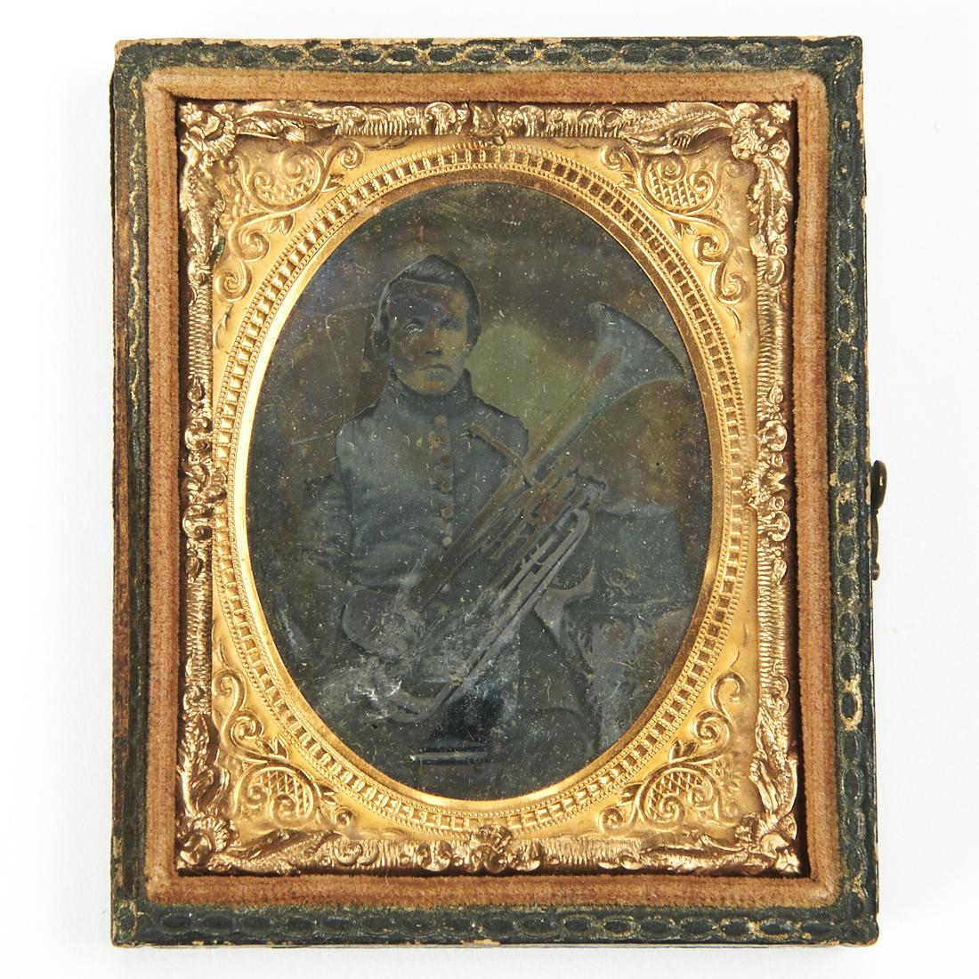 Civil War Era Solider w/ Horn Ambrotype (1 of 3)