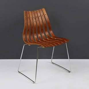 Hans Brattrud Mid-Century Scandia Dining Chair: Hans Brattrud (1933-2017) for Hove Mobler, Norway. Mid-century modern Scandia dining chair, ca. 1957. Teak and chrome plated steel.Height: 32 in x width: 19 in x depth: 17 in.