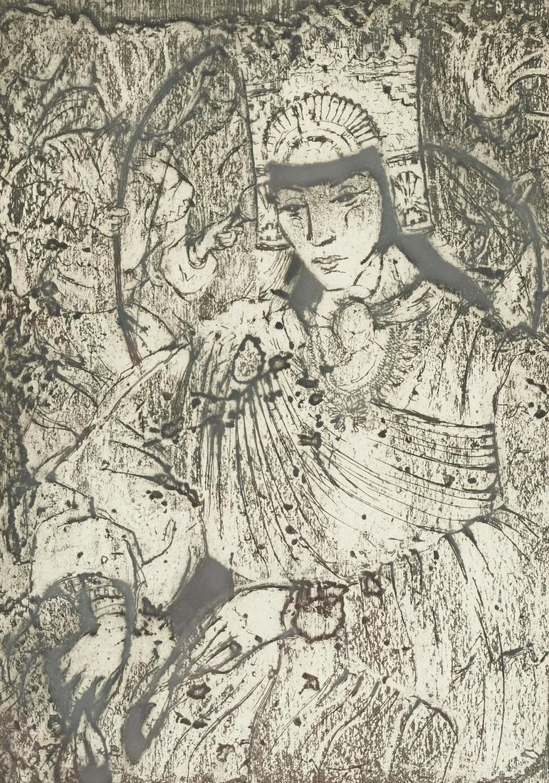 Gene Kloss "Buffalo Dance Maiden" Etching: Gene Kloss (American, 1903-1996). Drypoint etching on paper titled "Buffalo Dance Maiden." Numbered 3/75 in pencil along the lower left. Titled in pencil along the lower center. Signed in pe