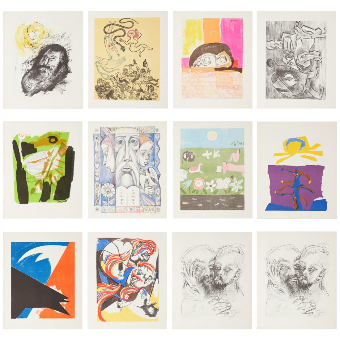 Christian Concepts in Art Portfolio I & II 12 Original: Group of twelve lithographs from Christian Concepts in Art Portfolio I (Seven Original Lithographs, 1966) and II (Five Original Lithographs, 1967) by United Church Press, Boston, Philadelphia. Each de
