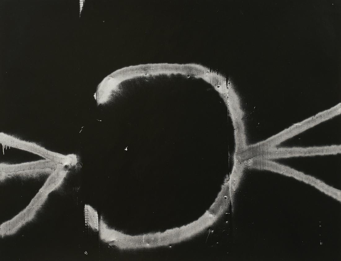 Aaron Siskind "Chicago 56" Photograph: Aaron Siskind (American, 1903-1991). Photograph titled "Chicago 56," 1960. Silver gelatin print. Pencil signed, titled, and dated along the verso.Unframed; height: 11 in x width: 14 in. Matt