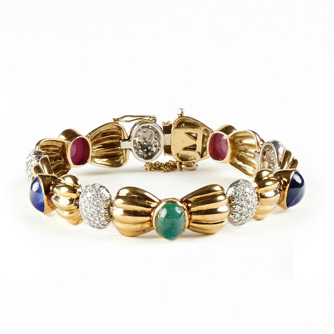 18k Gold Diamond Ruby Emerald Sapphire Bracelet