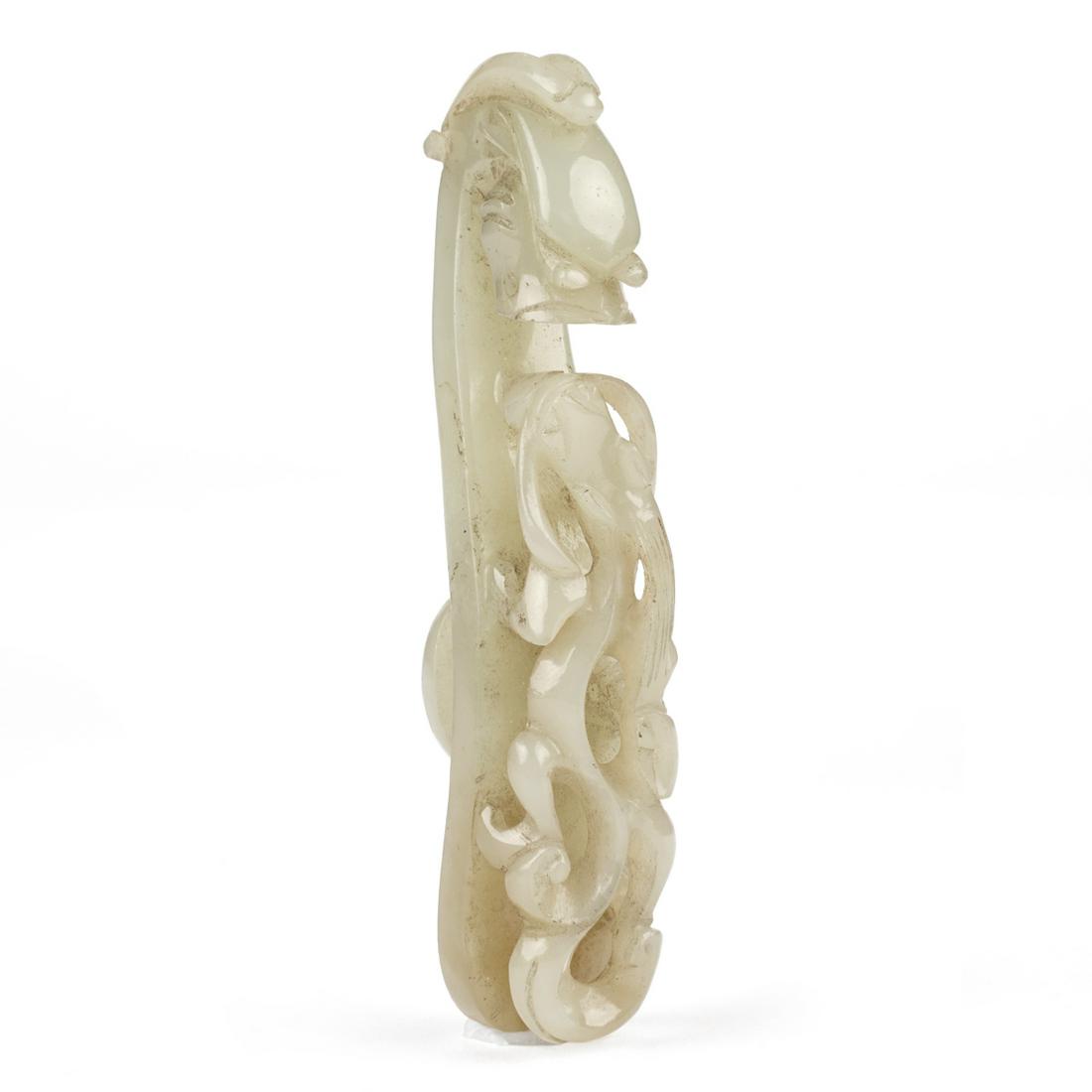 Chinese Carved White Jade Dragon Belt Hook (1 of 4)