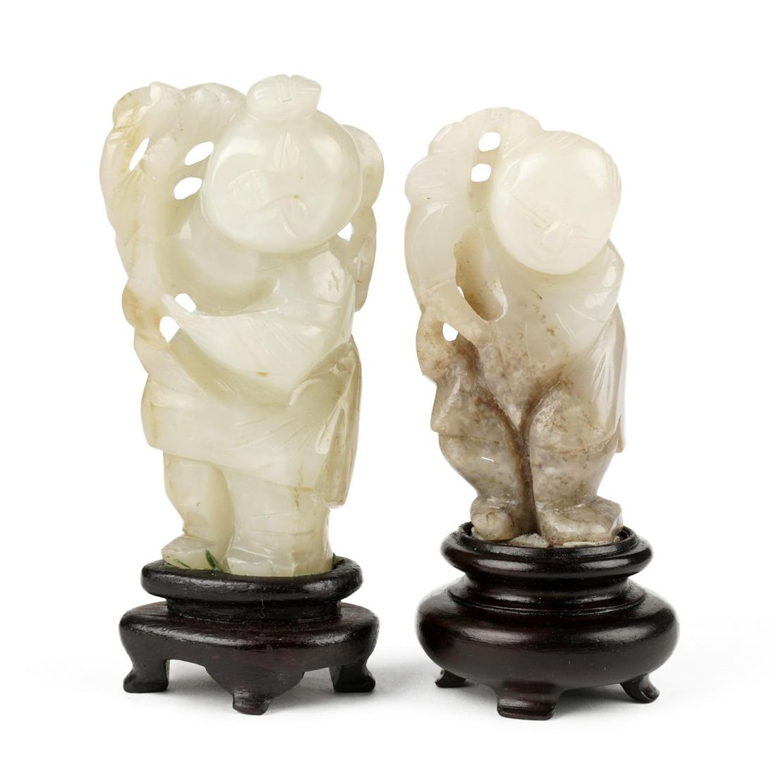 Grp: 2 Chinese Carved Jade Boys & Lingzhi (1 of 5)