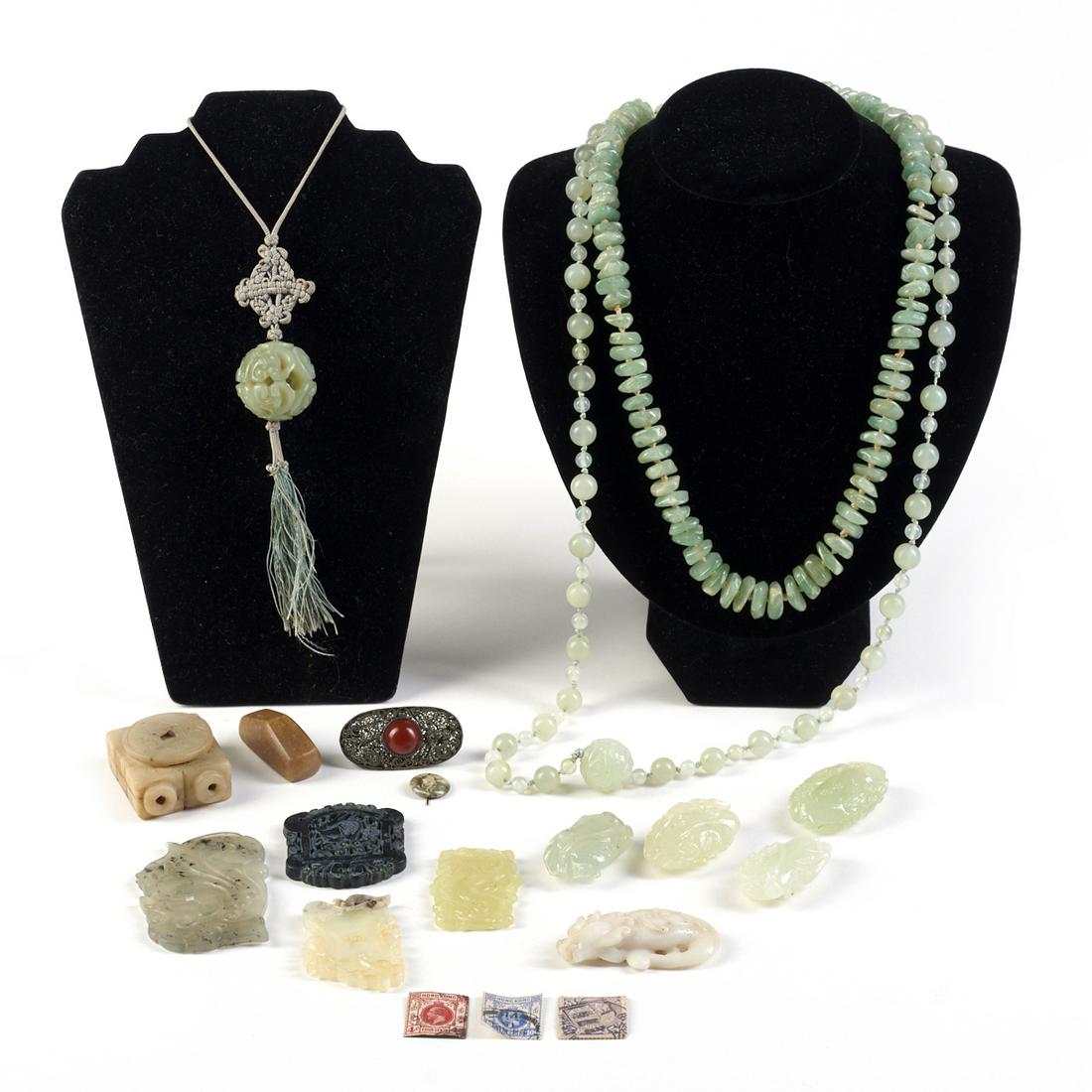 Lrg Grp: Chinese Carved Jade Jewelry & Stamps (1 of 11)