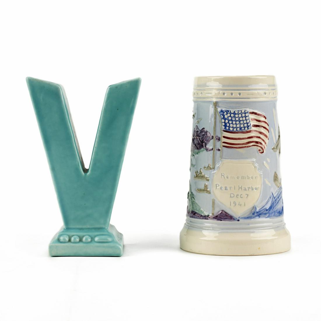 Grp: 2 Metlox Pottery WWII Patriotic Victory Vase & (1 of 4)