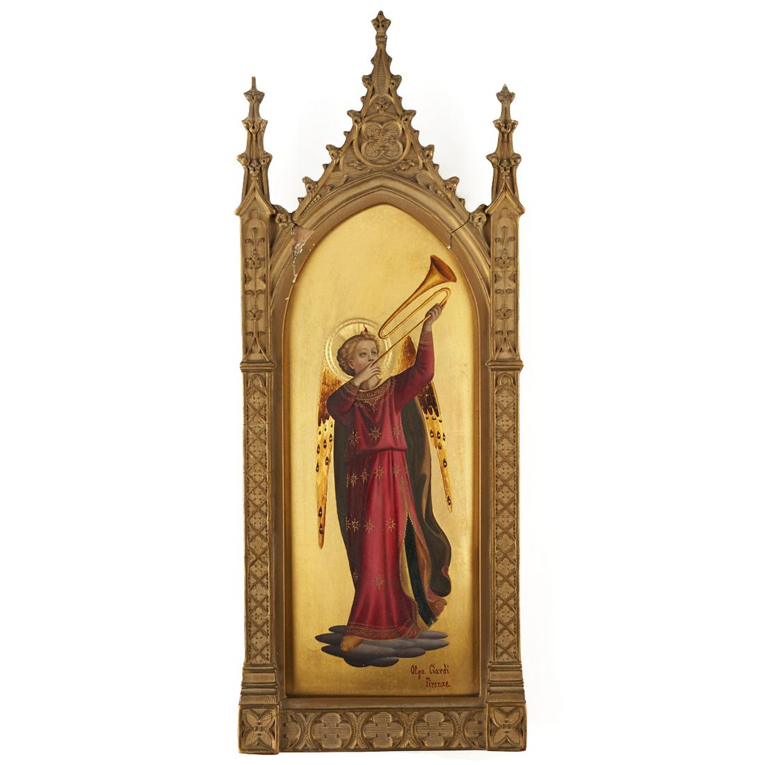 After Fra Angelico Angel with Trumpet Tempera on Panel: Olga Ciardi (Italian, 19th century). Egg tempera on panel painting depicting a trumpeting angel, ca. 1850. The composition of the angel is based on Fra Giovanni Angelico's (born Guido di Pietro, ca. 1