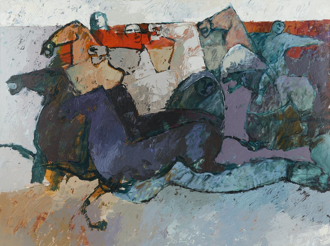 Yang Yang Figures Riding Horses Acrylic on Canvas (1 of 3)