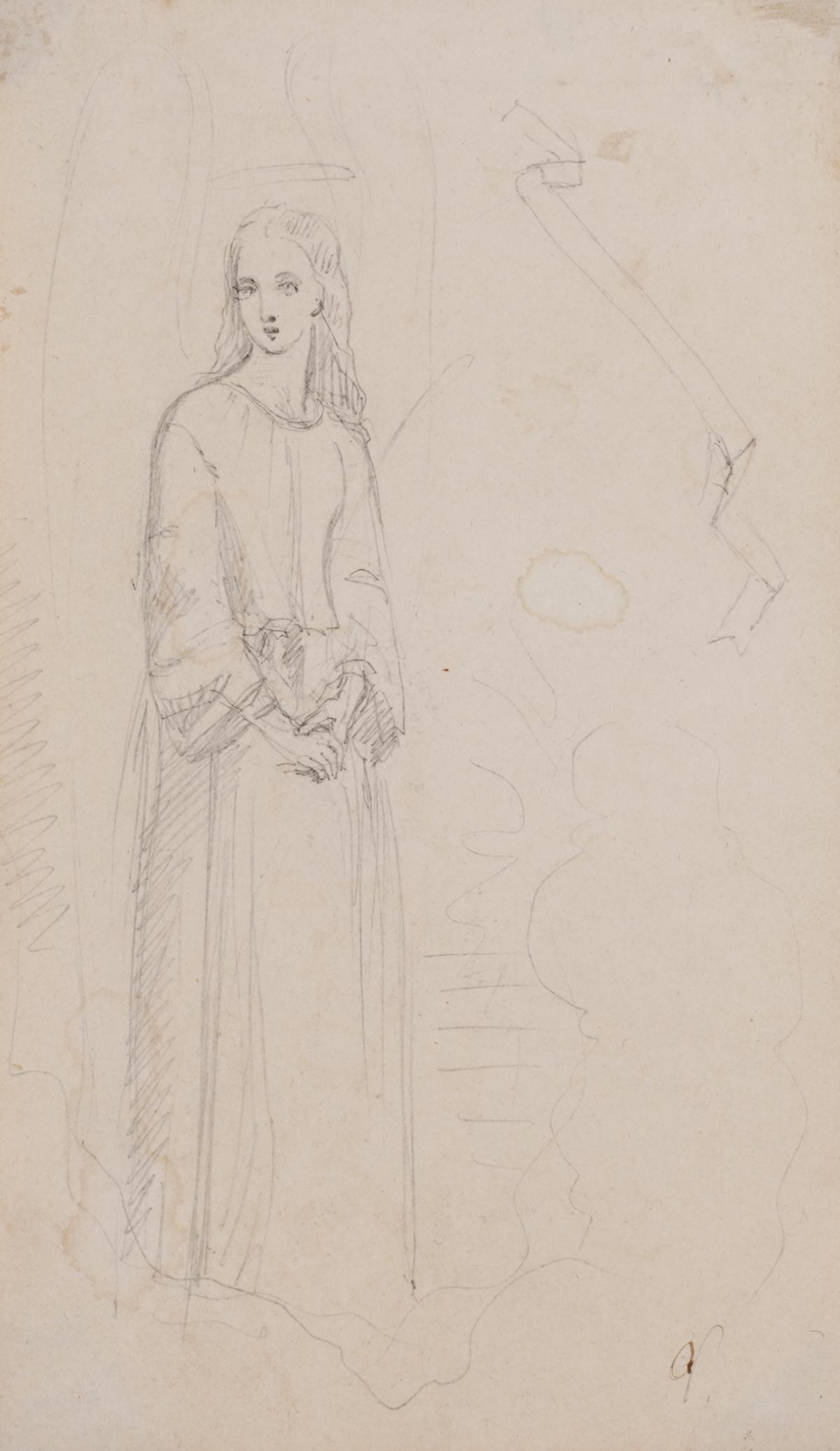 Attributed Queen Victoria Angel Graphite Sketch (1 of 3)