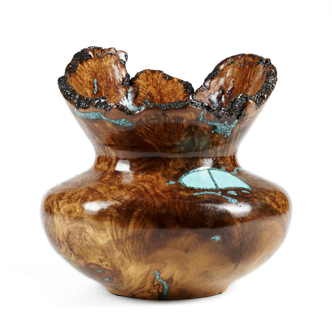 Jimmy Cook Turquoise Burl Wood Vase (1 of 6)