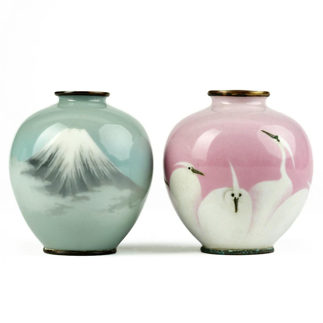 Pair of Japanese Meiji Cloisonne Enamel Vases - Marked (1 of 6)