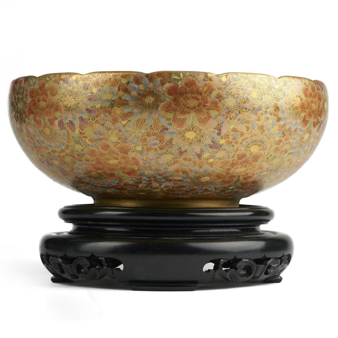 Large Japanese Meiji Satsuma Mille Fleur Punch Bowl w/ (1 of 9)