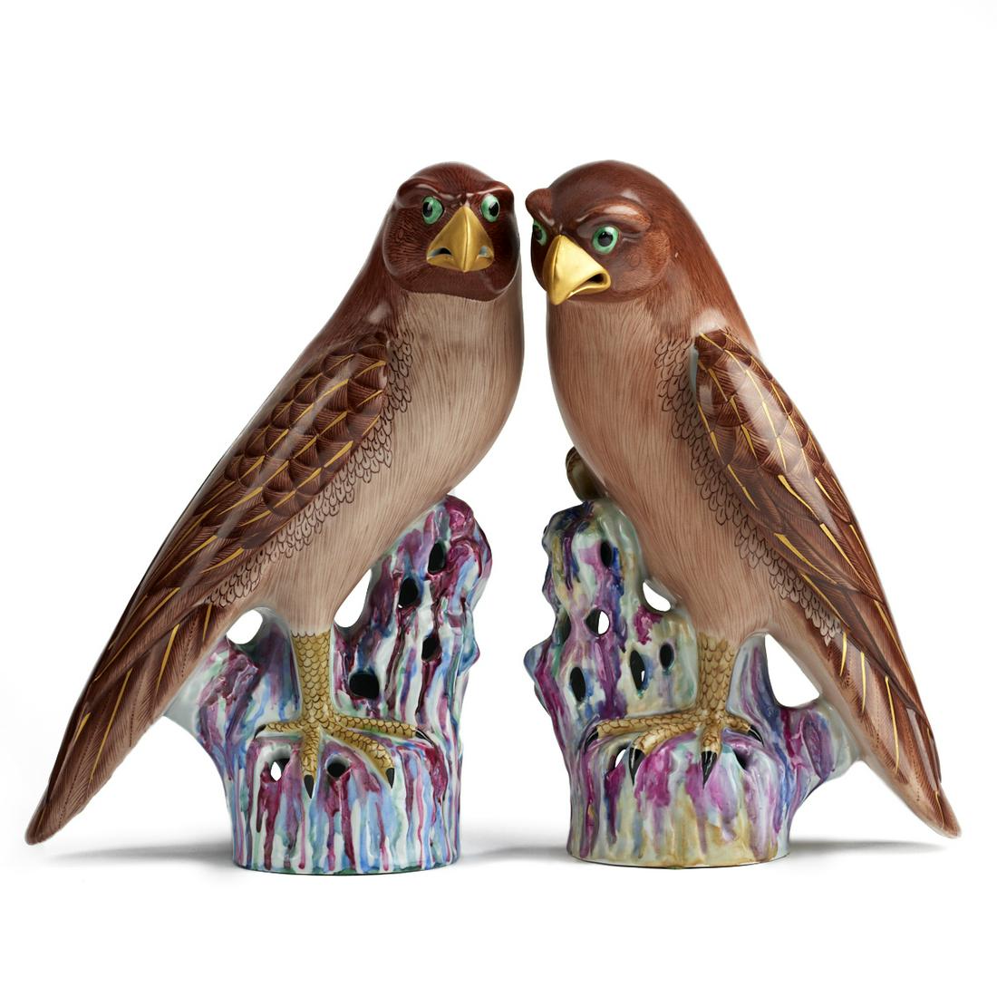 Pair of Mottahedeh Famille Rose Hawks (1 of 6)