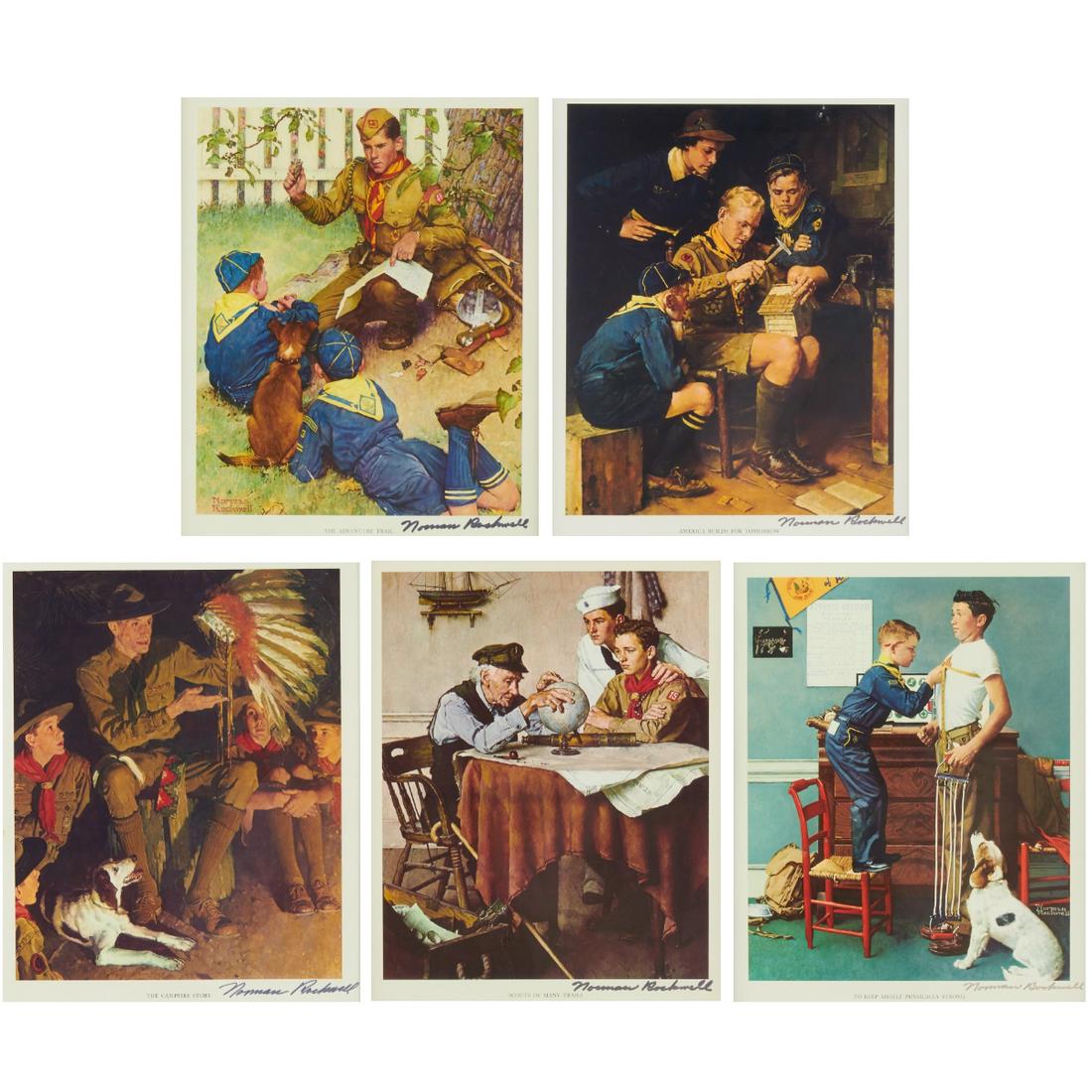 Grp: 5 Norman Rockwell Boy Scout Lithographs Signed in (1 of 14)