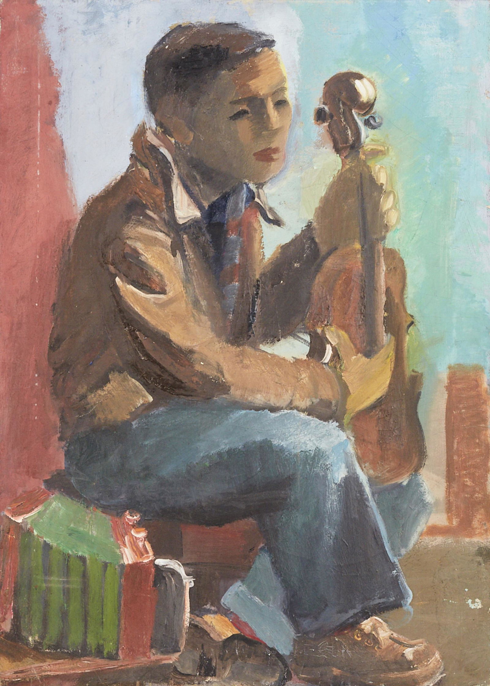 Elizabeth Grant WPA Man & Cello Oil on Canvas (1 of 3)