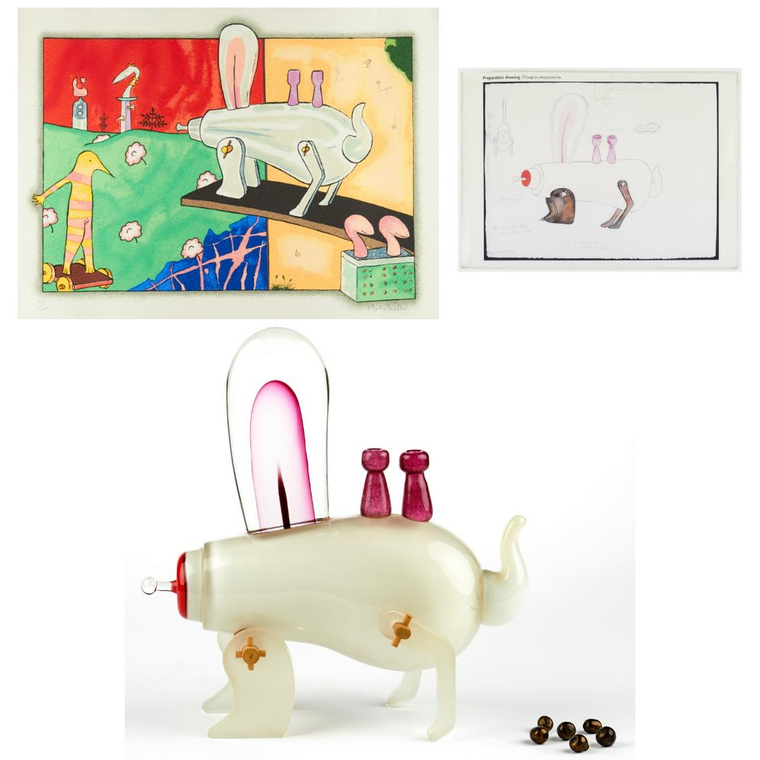 Martin Bradley Signoretto Glass Rabbit Sculpture w/ (1 of 13)