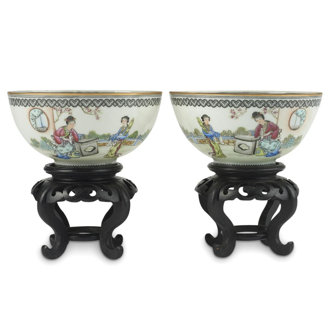 Pair of Chinese Republic Eggshell Porcelain Bowls (1 of 8)