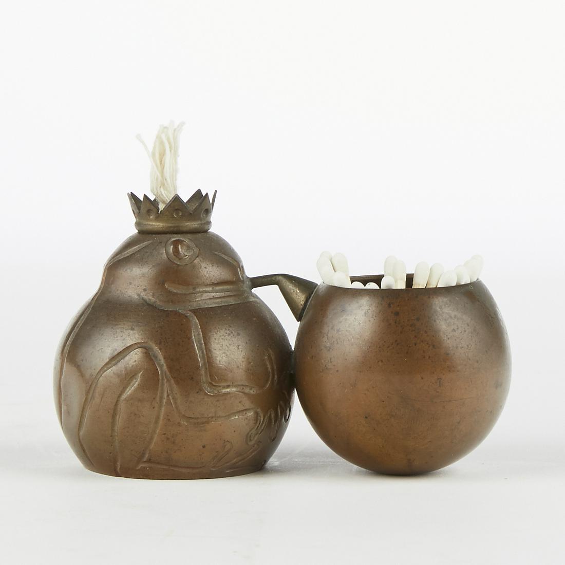 1900 Brass Frog Prince Lamp & Match Holder (1 of 7)