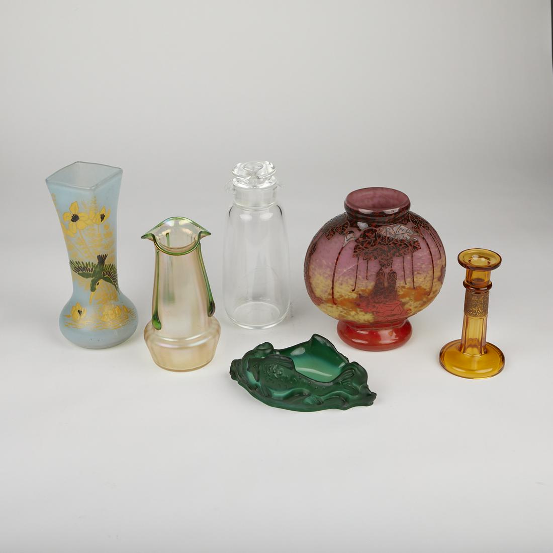 Grp: 6 Deco Art Glass Vases Candlestick & Decanter (1 of 17)