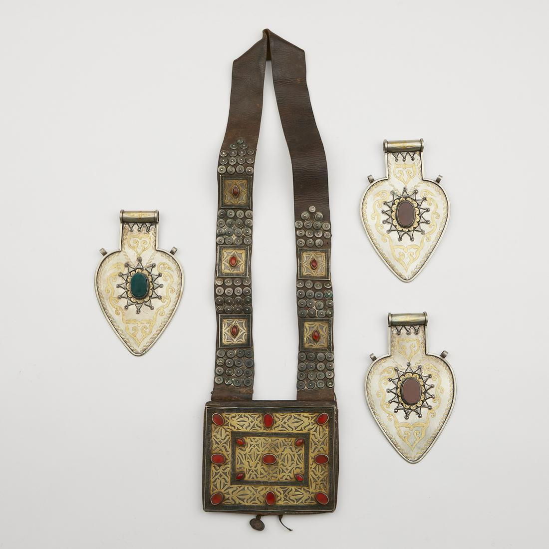 Grp: 4 Turkmen & Afghani Silver Pendants & Leather (1 of 7)
