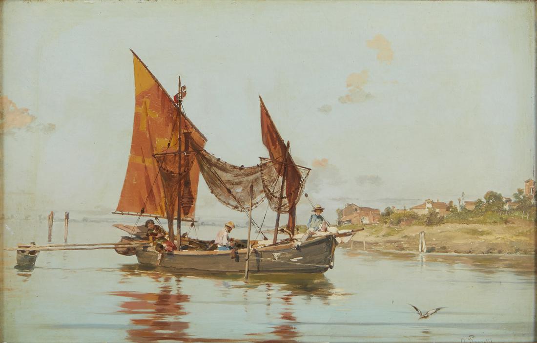 Italian School Fishing Boat Oil on Board (1 of 3)