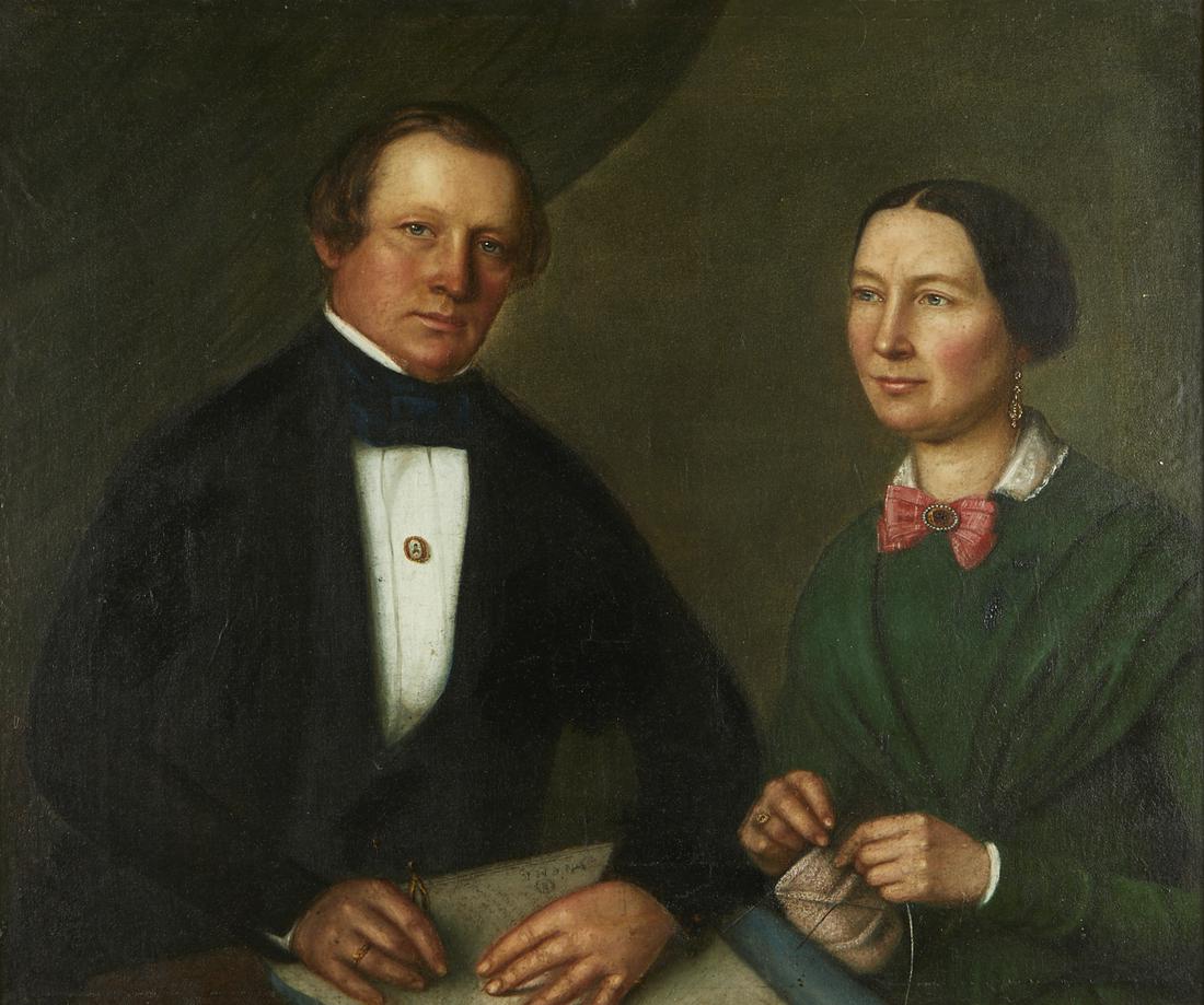 19th c. American School Double Portrait Oil on Canvas (1 of 6)