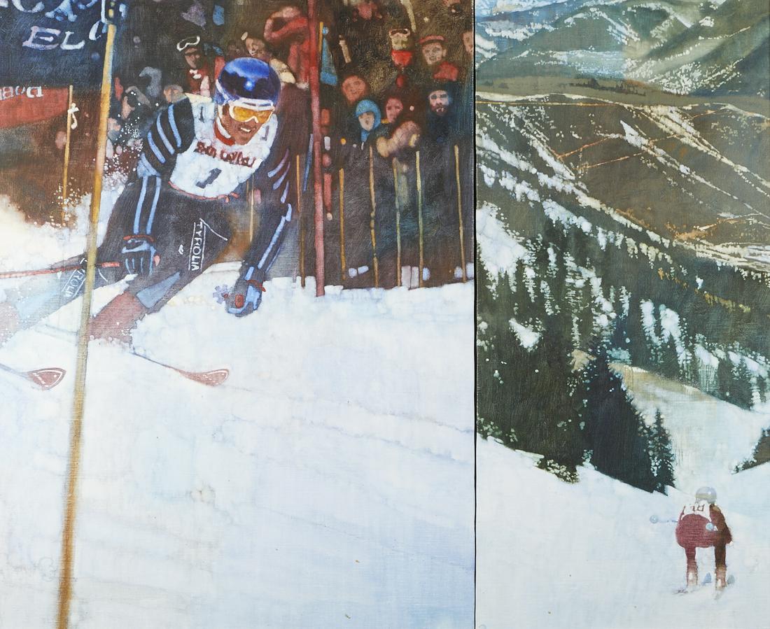 Bernie Fuchs "Skiing" Oil on Canvas Diptych (1 of 8)