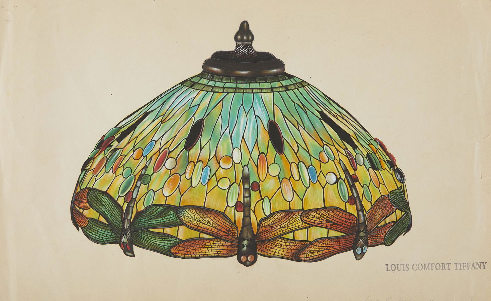 L.C. Tiffany Dragonfly Lamp Shade Watercolor and (1 of 20)