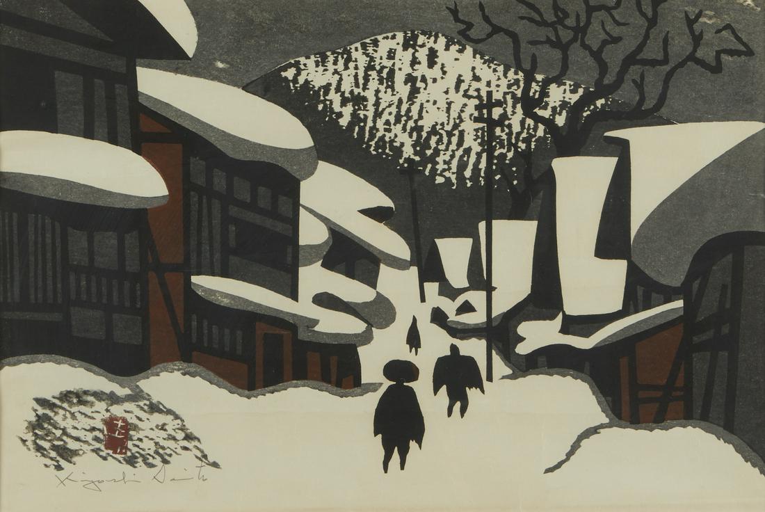 Kiyoshi Saito "Aizu in Winter" Woodblock (1 of 3)
