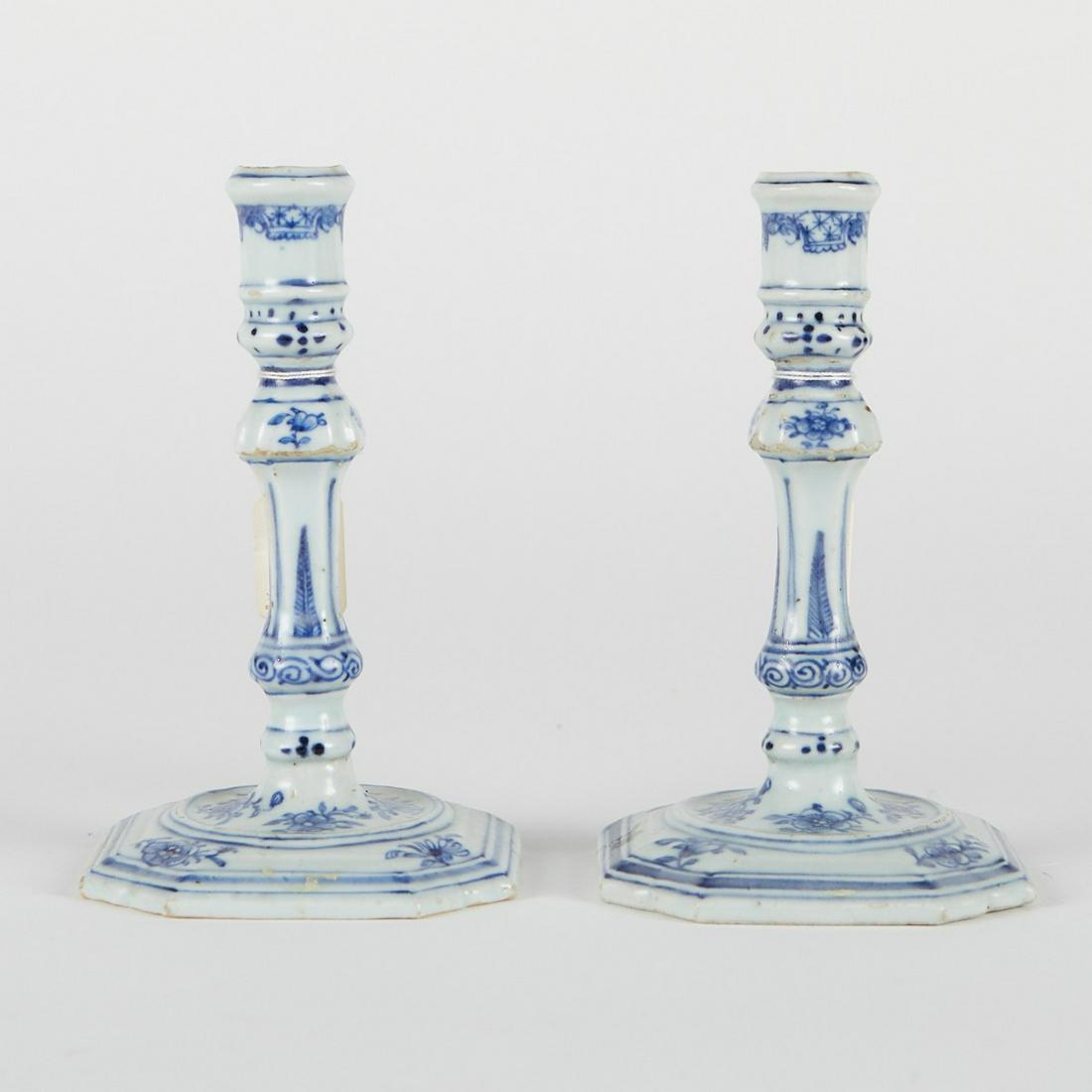 Pair of Chinese Export Blue and White Candlesticks (1 of 13)