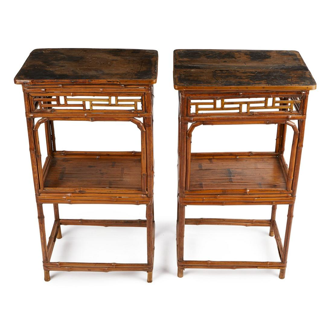 Pair of Chinese Bamboo 2-Tiered Side Tables (1 of 8)