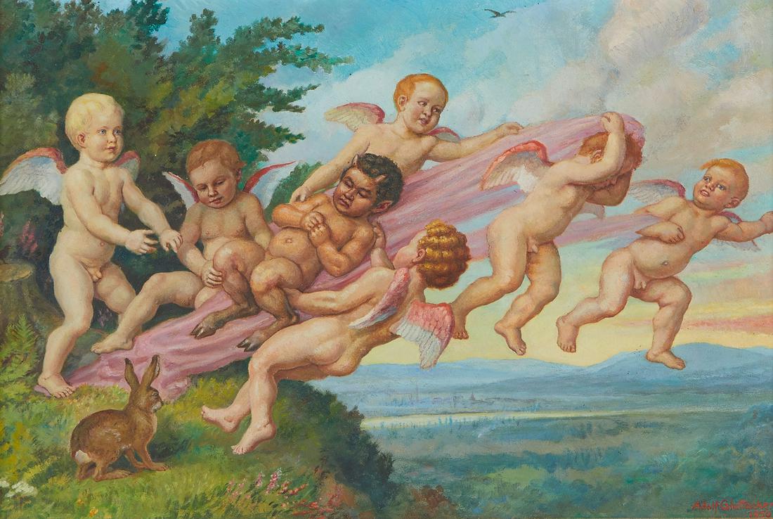 Adolf Glattacker Cherubs w/ Satyr Painting (1 of 4)