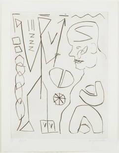 A.R. Penck "Ubergang (Passage)" Drypoint: Ralf "A.R. Penck" Winkler (German, 1939-2017). Drypoint on paper titled "Ubergang" (Passage). Pencil signed along the lower right and numbered 8/50 along the lower left. From the portfolio "Erste Konz