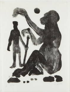 A.R. Penck "Begegnung (Encounter)" Lithograph: Ralf "A.R. Penck" Winkler (German, 1939-2017). Lithograph on paper titled "Begegnung" (Encounter). Pencil signed along the lower right and numbered 8/50 along the lower left. From the portfolio "Erste