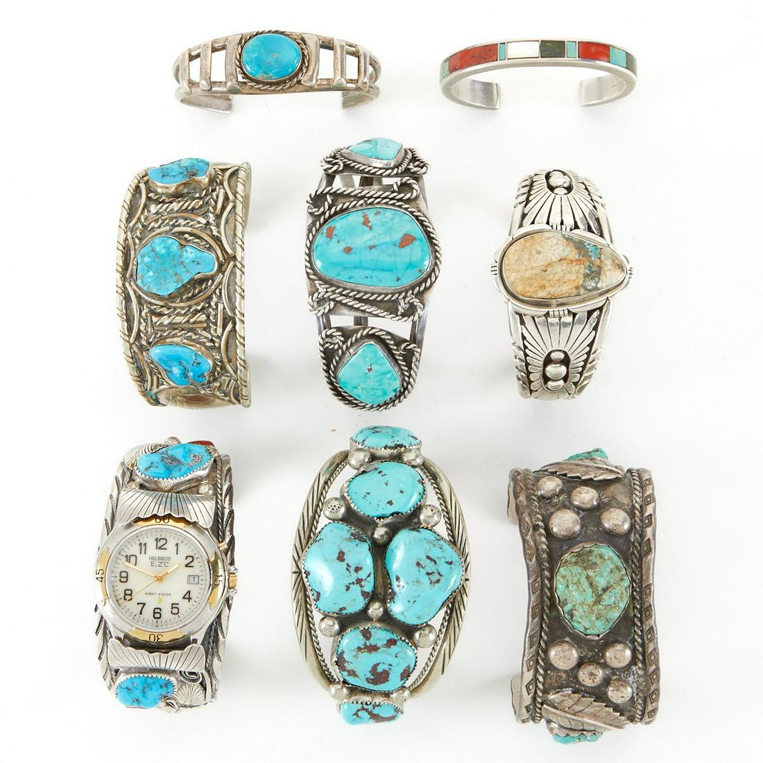 Grp: 8 Navajo Turquoise Sterling Cuff Bracelets (1 of 6)