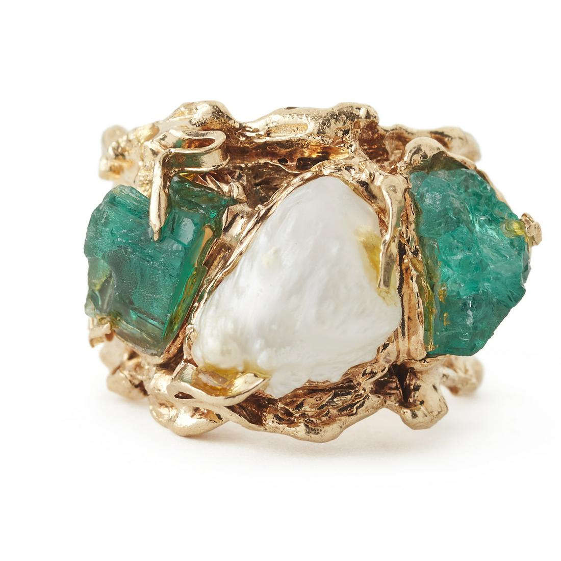 14K Gold Rough Pearl & Emerald Ring (1 of 4)