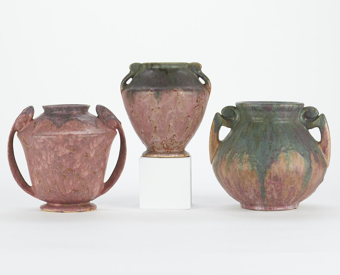 Grp: 3 Roseville Carnelian Pottery Vases (1 of 10)